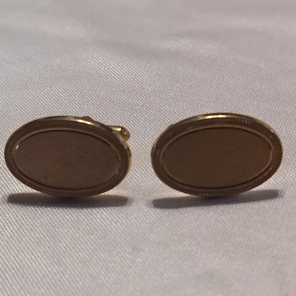 Vintage Avon Gold Tone Oval Brushed Texture Cufflinks 1970's